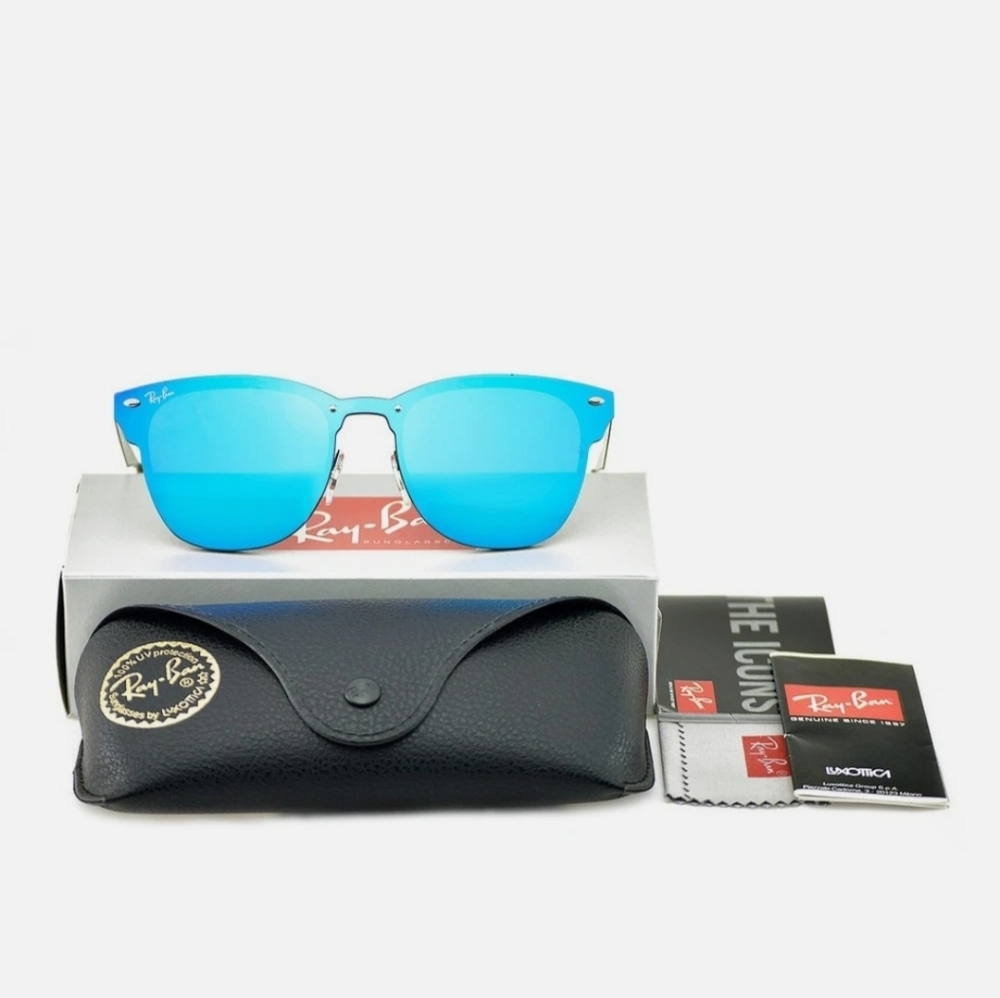 Ray-Ban Sunglasses RB3576N Blaze Clubmaster Black Frame Violet Blue Lens 47mm